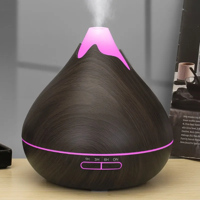 B46C US Plug Wood Grain Aromatherapy Diffuser 500Ml Essential Aroma Oils Ultrasonic Air Humidifier 3 Timers Color Light