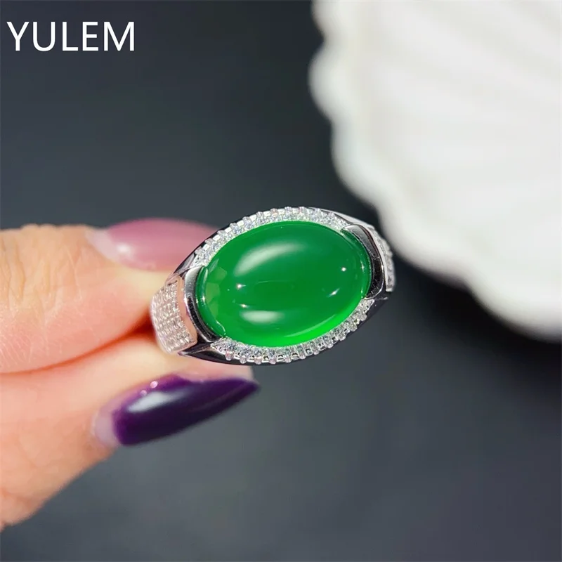 

Natural chalcedony Ring Men Women Emerald chalcedony Rings Silver 825 Jewelry Ring for Girlfriend Mom Gifts