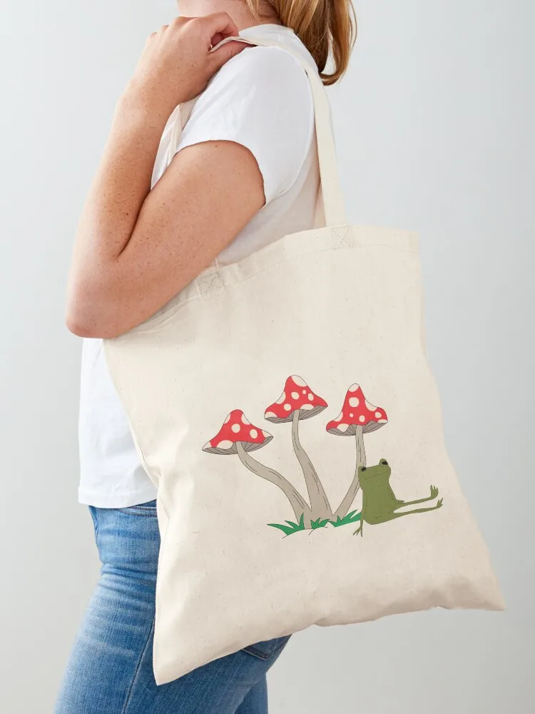 

mushroom frog Tote Bag shopping bags foldable canvas tote eco bag folding Reusable bags