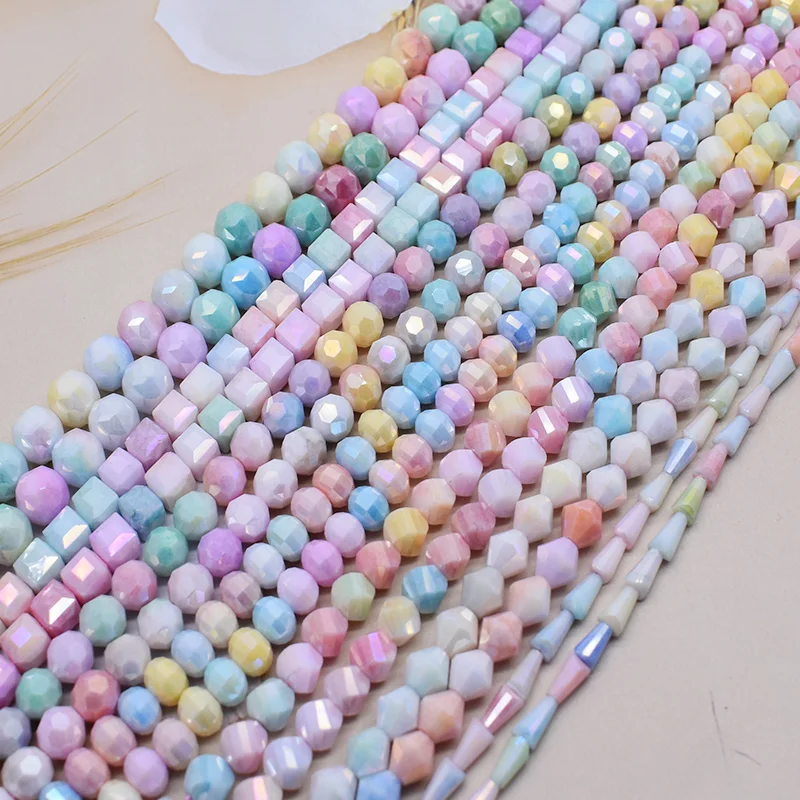 New Color 4 6 8mm Cotton thread Bead Square Pointed Wheel Crystal Glass Beads Faceted Round Ball Glass Beads For Jewelry Making