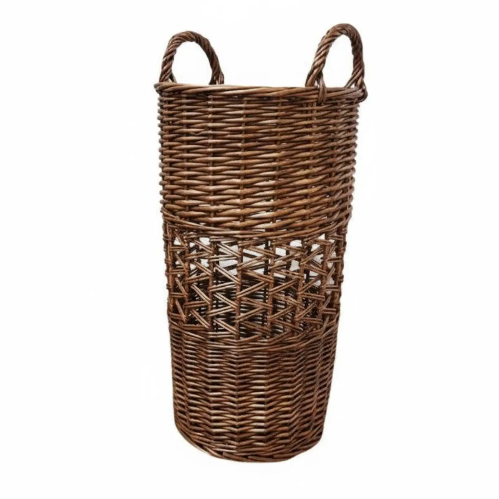 Tall Rattan Wicker Basket Vintage Storage Basket with Handles for Laundry Room Pantry and Living Space Accent