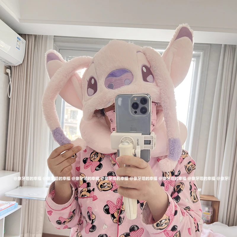 Disney Stitch Angel Creative Anime Movie Character U-vormig kussen met capuchon, gepersonaliseerde schattige cartoon paar draagbare nekkraag