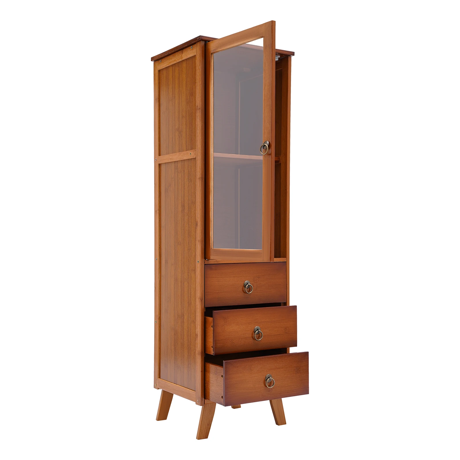 Durable Bamboo Storage Cabinet with Drawers Freestanding Single-door Cupboard