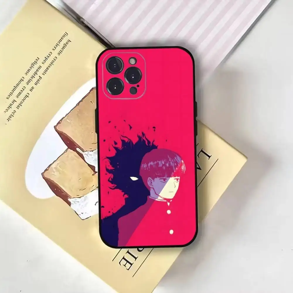 حافظة هاتف Anime M-Mob P-Psycho 100 لهاتف iPhone17,16,15,14,13,12,11 Plus, Pro Max, غطاء أسود ناعم