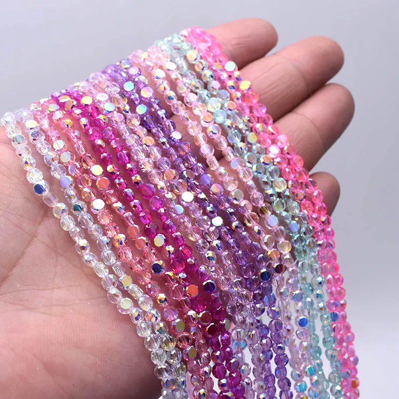 Farbige 142 Stück/Strang 4mm flache, runde, facettierte Kristallglasperlen, scheibenförmige lose Perlen für die Schmuckherstellung, DIY Armband, Ohrringe – Detail 1