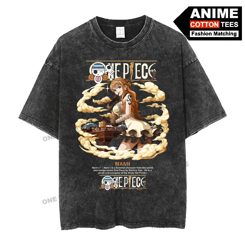 

Anime Peripheral Clothing ONE PIECE - Nami Print T Shirt y2k Street styl Men Women Short Sleeve Retro Cotton Washed Loose Tees