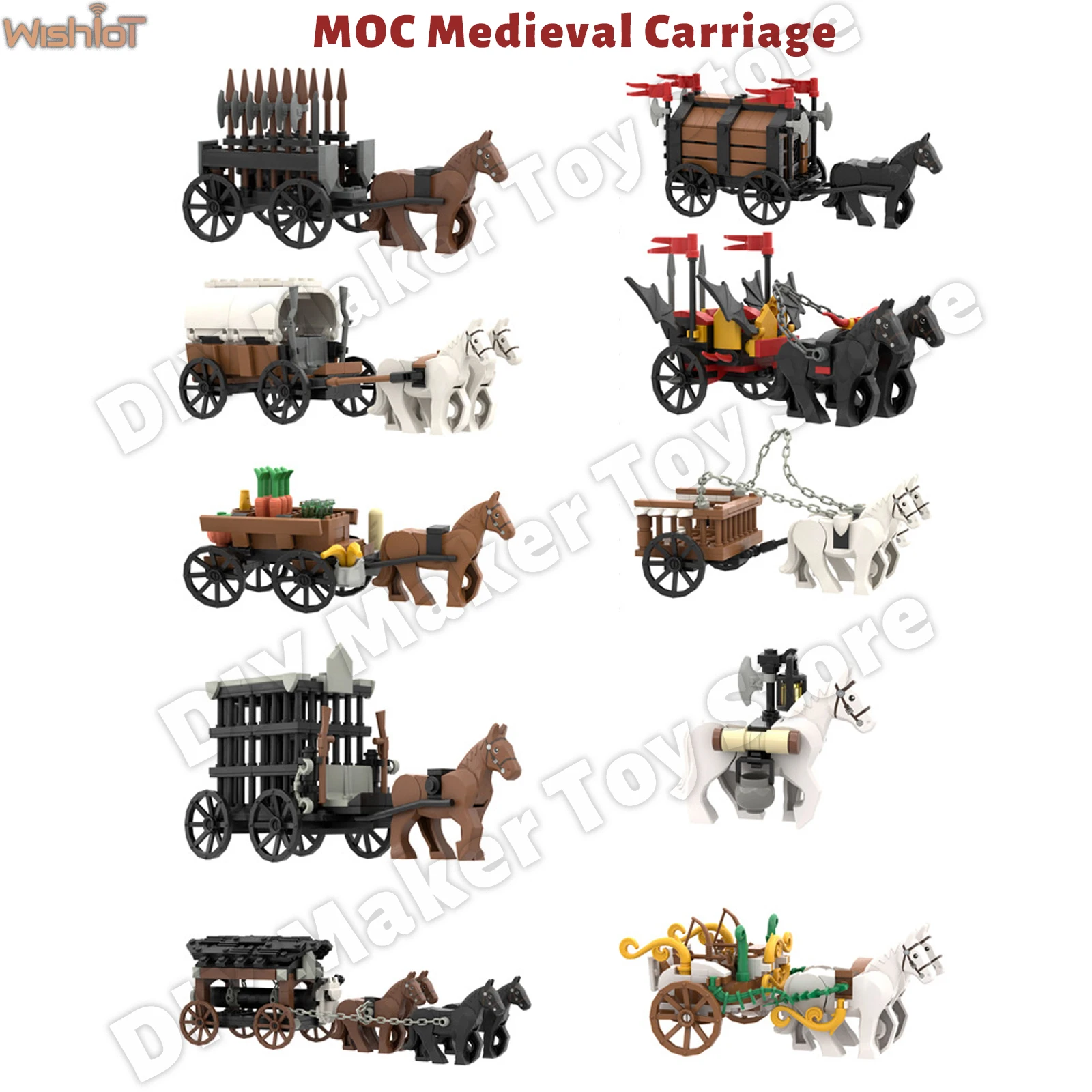 

MOC карета, строительные блоки, средневековая военная боевая сцена, штурмовой танк, колесница, тюремный автомобиль, модель оружия, детские игрушки «сделай сам», подарок