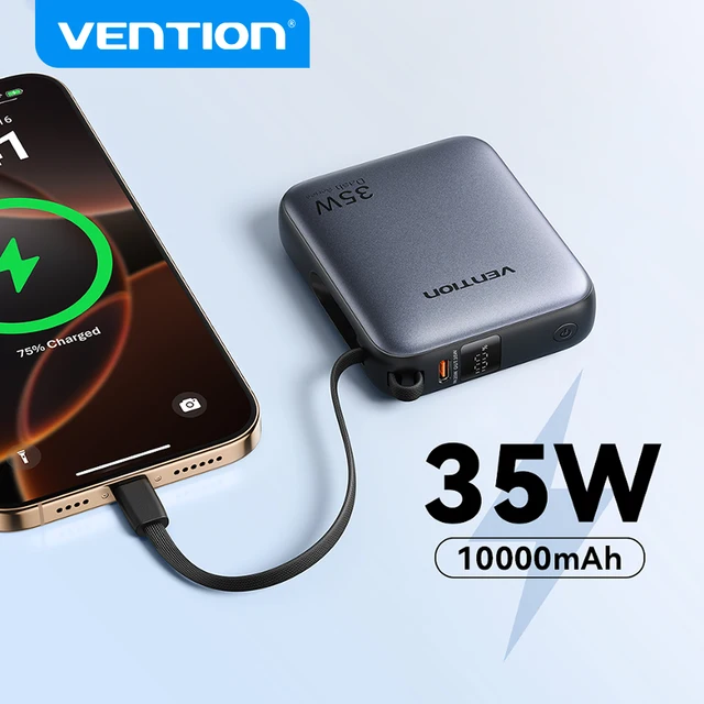 Vention 35W Mini Power Bank PD Szybkie Ładowanie 10000mAh Przenośny PowerBank do iPhone 17 16 Pro Samsung S25 Zewnętrzna Ładowarka Baterii