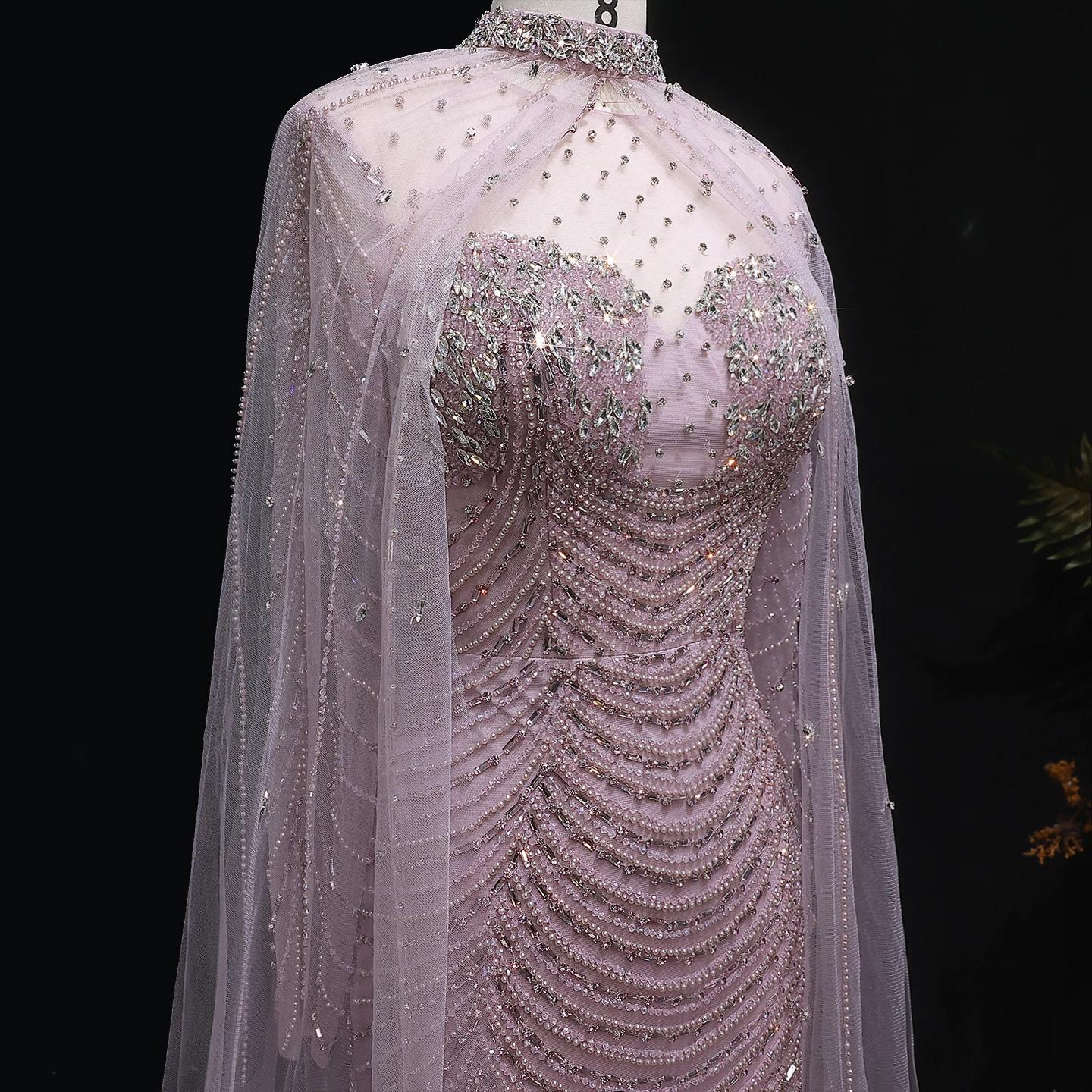 Sharon Said luxe Champagne sirène robe de soirée avec Cape élégant arabe fête robes de bal pour les femmes SS165 personnalisé