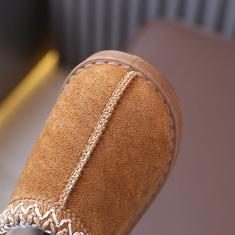 Ethnische, geflochtene Schneestiefel mit Fleece-Futter für Kinder, warme Retro-Knöchelstiefel für Kinder, rutschfeste Winterstiefel mit dicker Sohle für Kleinkinder. – Detail 5