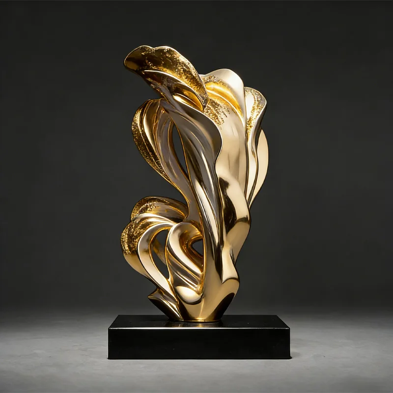 Abstract resin art sculpture White Devil Advocate sculpture in gold tones