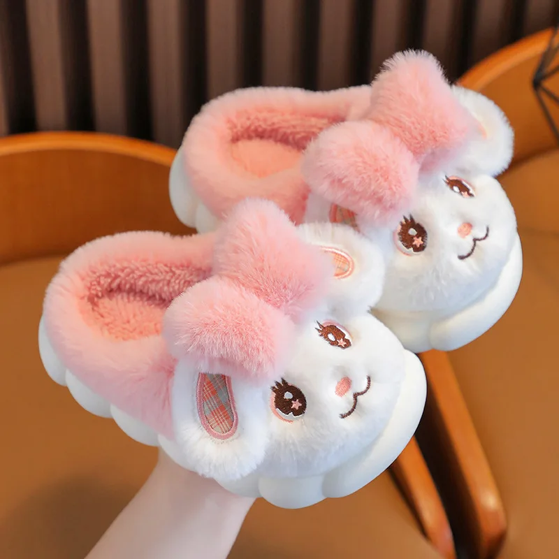 2024 New Winter Children Cotton Slippers Girl Boy Kids Cute Thick Fleece Fur Slippers Warm Soft Non-Slip Baby Shoes