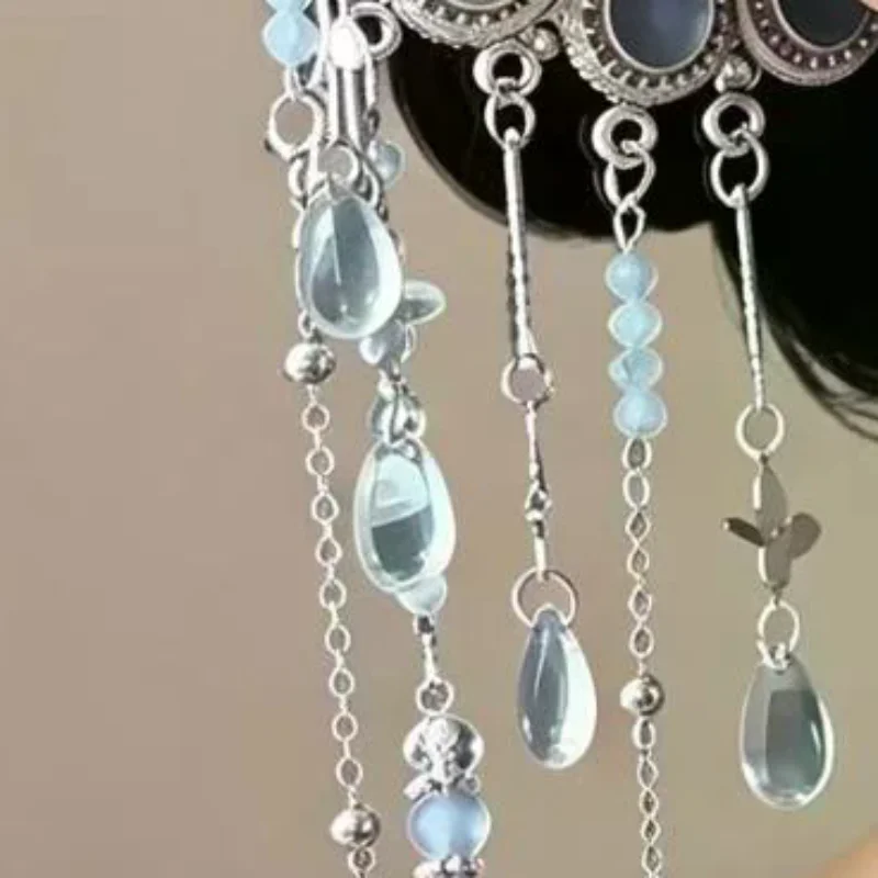 U-Shaped Chinese Teardrop Hair Stick for Women Cold Elegant Long Tassel Non-Slip Hair Pin for Thick Thin Hair Types