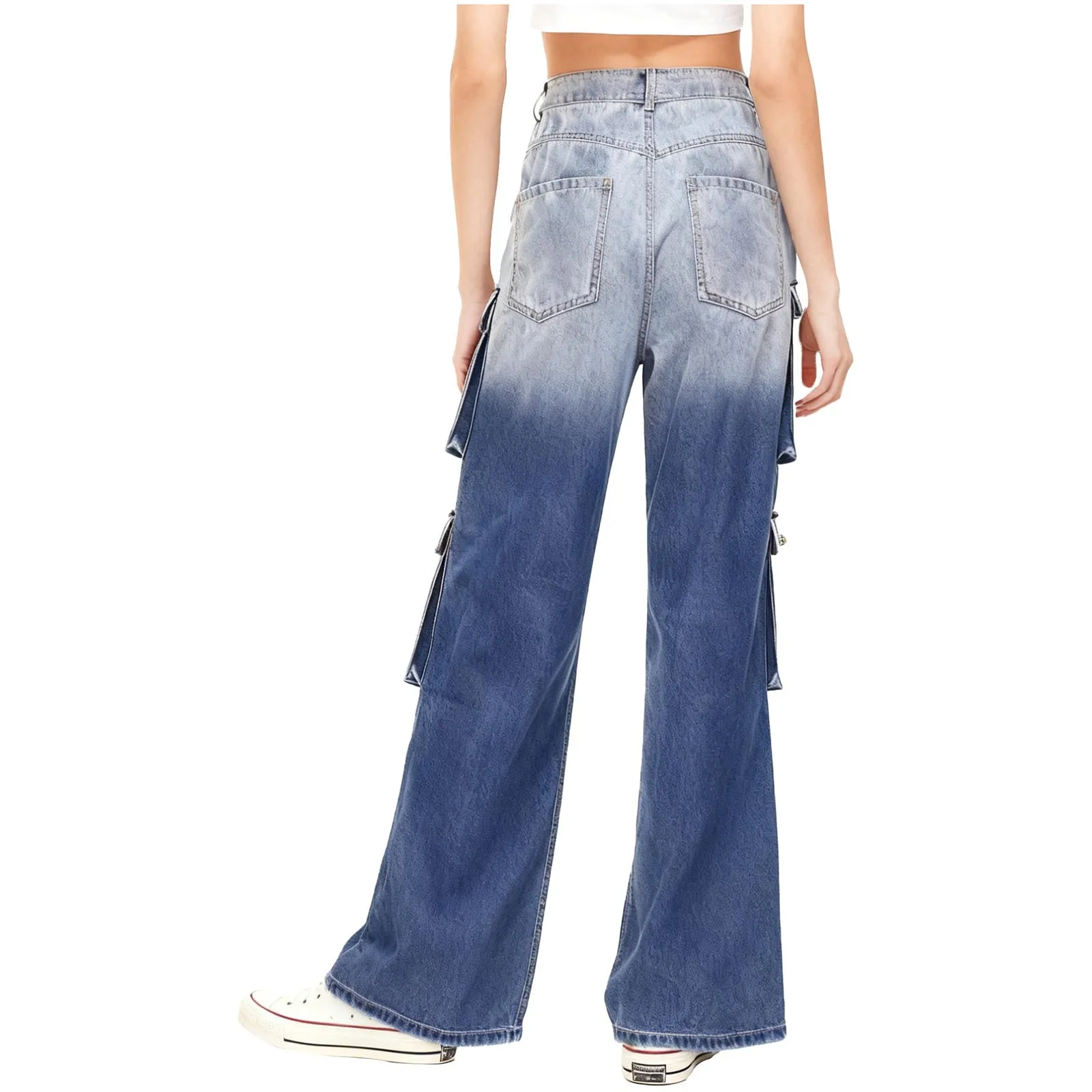 여성용 Y2K 배기 카고 진 플랩 포켓 하이웨이스트 그라데이션 와이드 레그 데님 팬츠 루즈 롱 팬츠 데일리 캐주얼 주말용