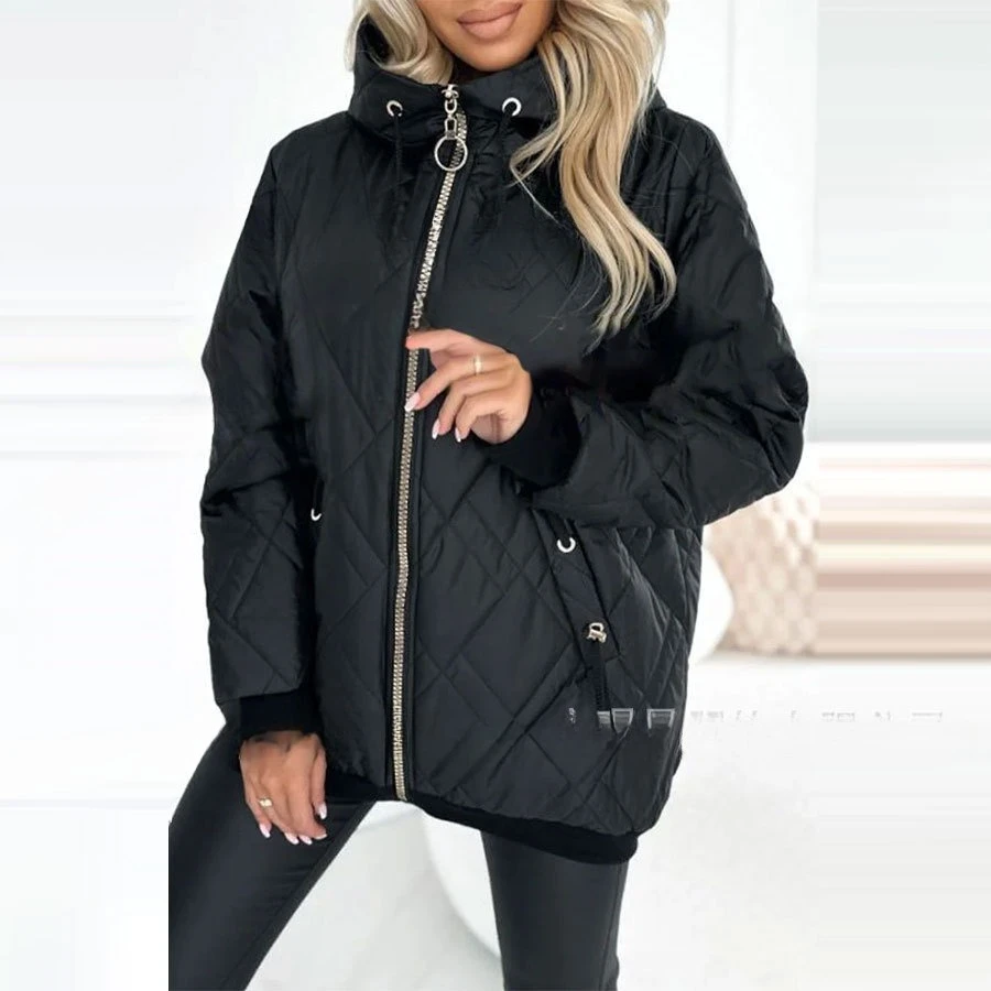 Women Parkas Hooded Long Sleeve Parka Solid Zipper Outerwear Casual Cardigan Loose Spliced Pockets Coats Winter Draw String