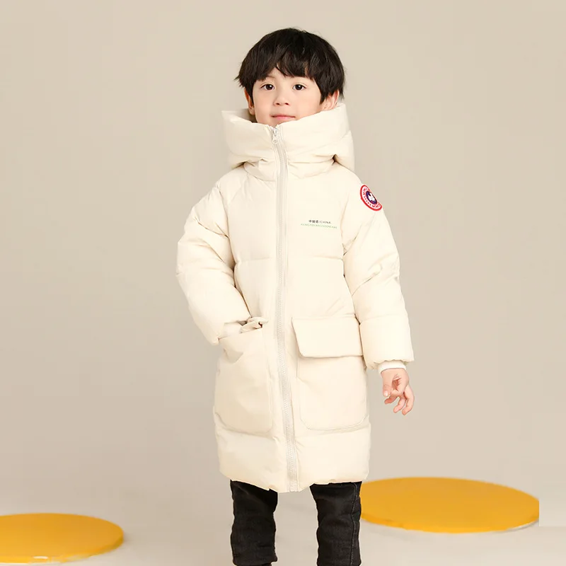 2024 Winter Children Down Cotton Jacket Baby Boys Girls Korean Version Style Medium And Long Size Hooded Coat Baby Outerwear