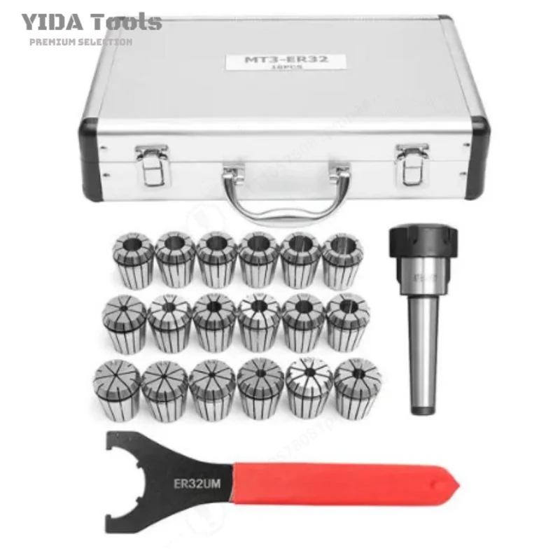 18Pcs ER32 Collet 3-20mm MT3 Extension Tool Holder With UM Wrench CNC Milling Lathe Tool Accessory Set