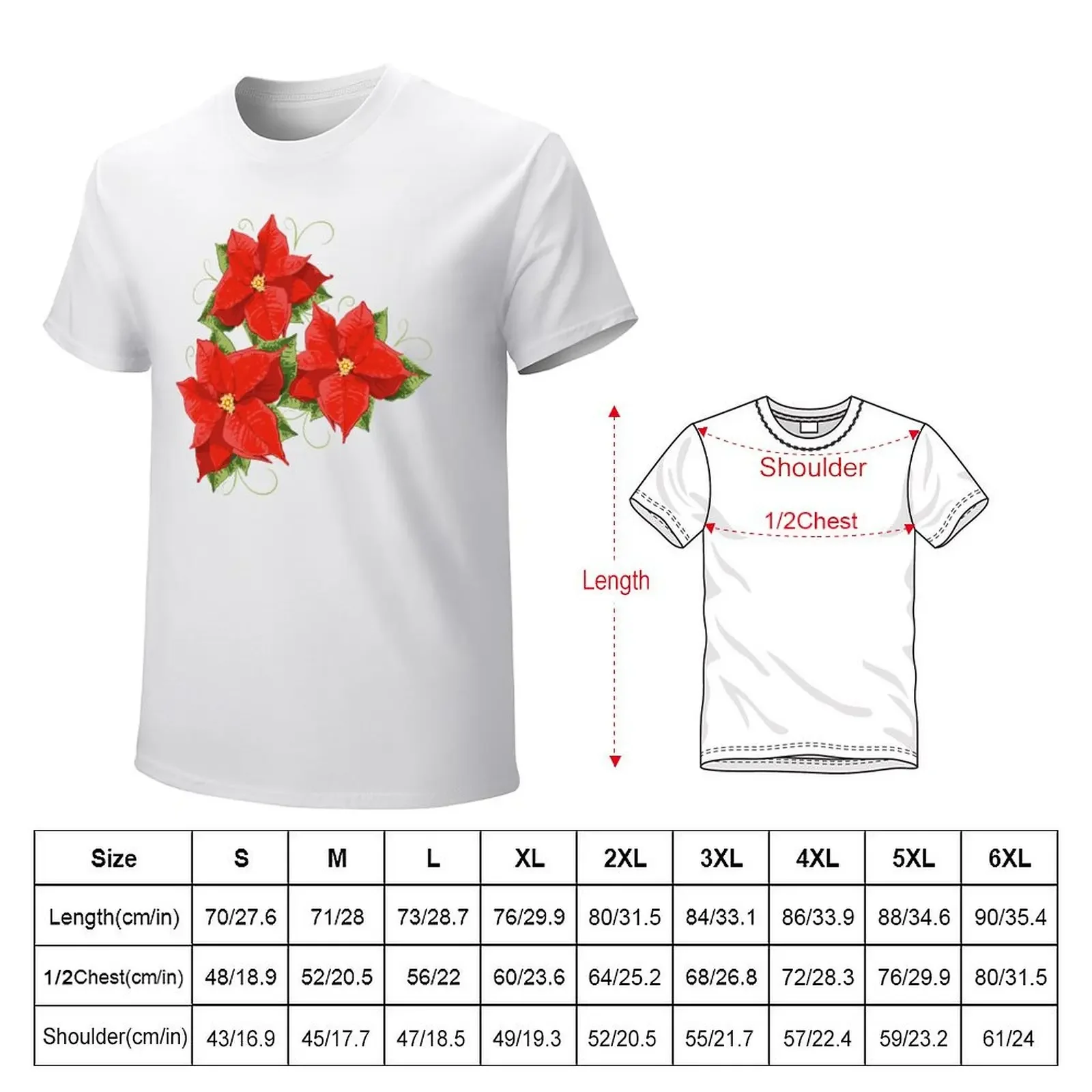 Poinsettias with leaves. Christmas Flower. T-Shirt anime vintage clothes shirts graphic tees mens t shirt graphic