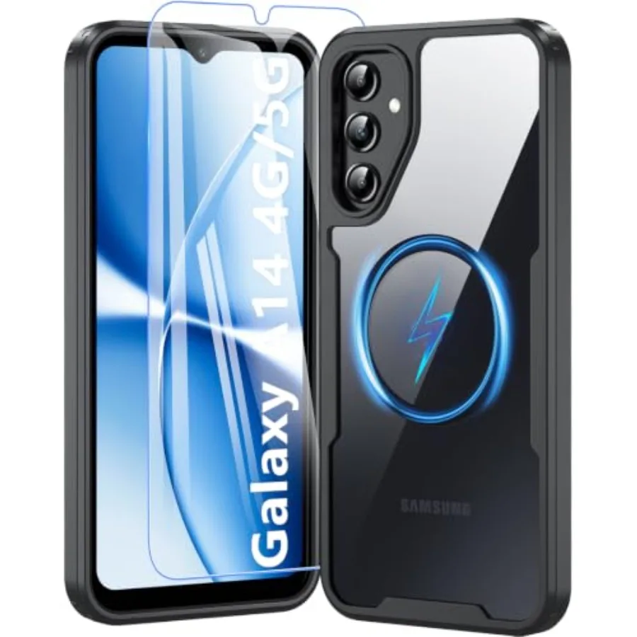 

Magnetic for Galaxy A14 5G Phone Case with Screen Protector, Strong Magnet 15 FT Military Grade Protection Shockproof Clear Sli