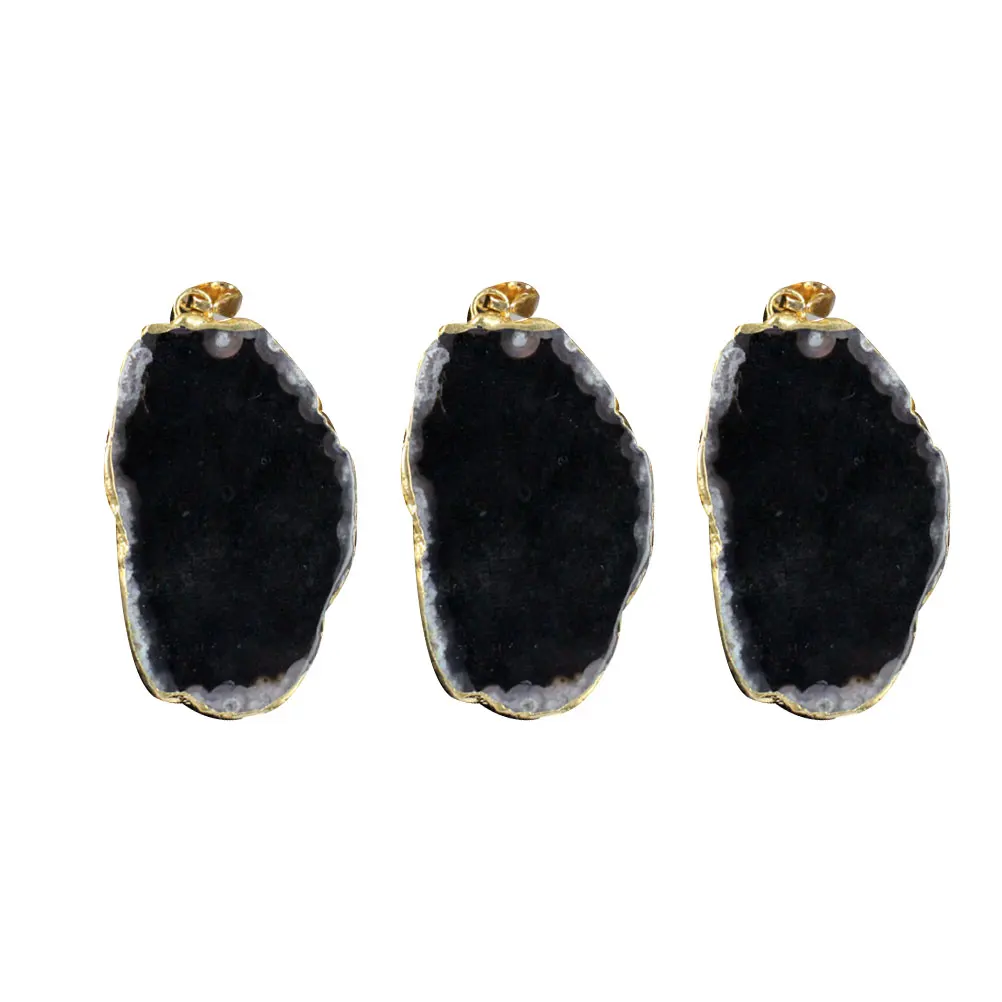 

3 Pcs Gold-wrapped Agate Hanging Decoration Jewelry DIY Pendant Stone Charm Accessories