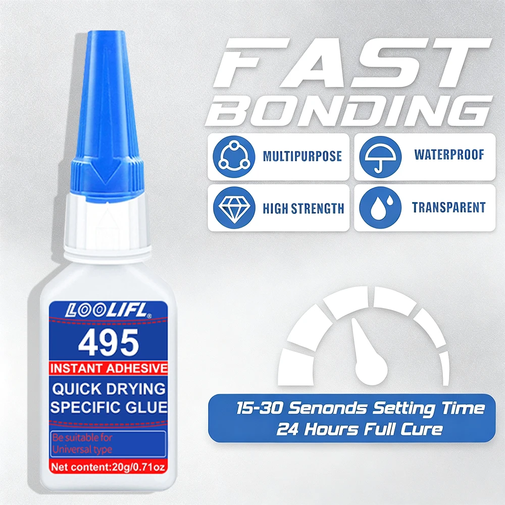 LOOLIFL 495 Instant Adhesive  Super Glue Quick Drying Transparent Waterproof Glue for Metal Plastic Rubber Wood Glass DIY Repair