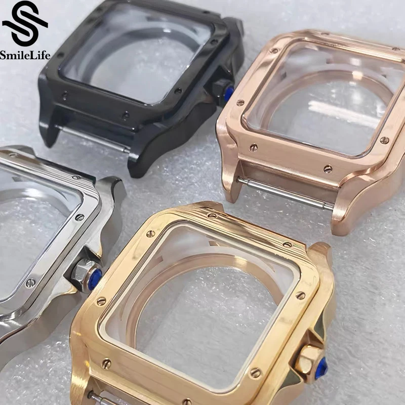 SmileLife 38mm PVD Square Watch Case Santos 316L Stainless Steel With Strap Fit NH35/NH36/4R36 Automatic Movements