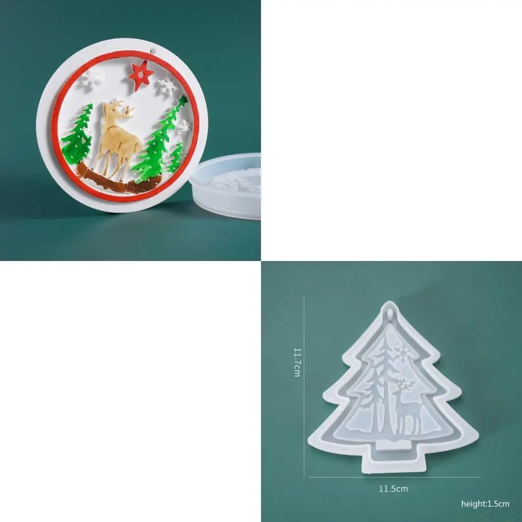 

D46E Подвесная бирка УФ-форма из смолы Форма ручной работы Рождественская елка Лось Подвеска Силиконовая форма