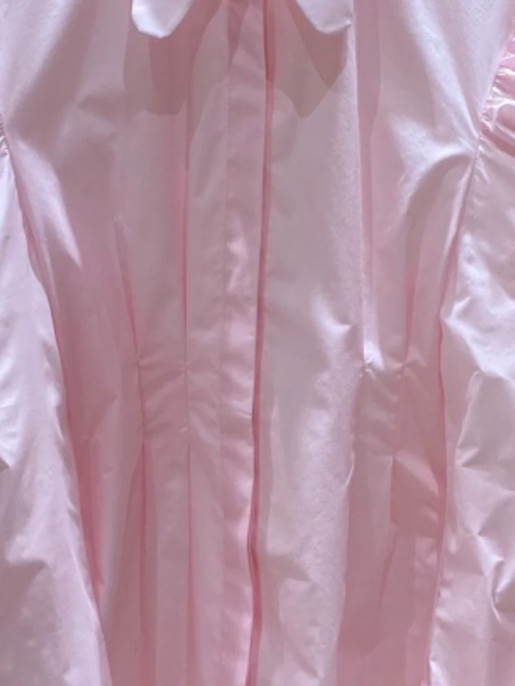 Korean Pink Shirts for Women Turn Down Collar Puff Sleeve Loose Blouses 2024 Blusas Mujer De Moda Casual Fashion Blouse Tops