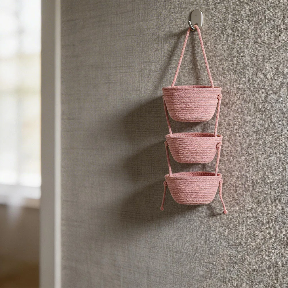 

Hanging Organizer 3-tier Wall Basket Maintains Shape Three-tier Organizer Space-saving Design Easy Installation