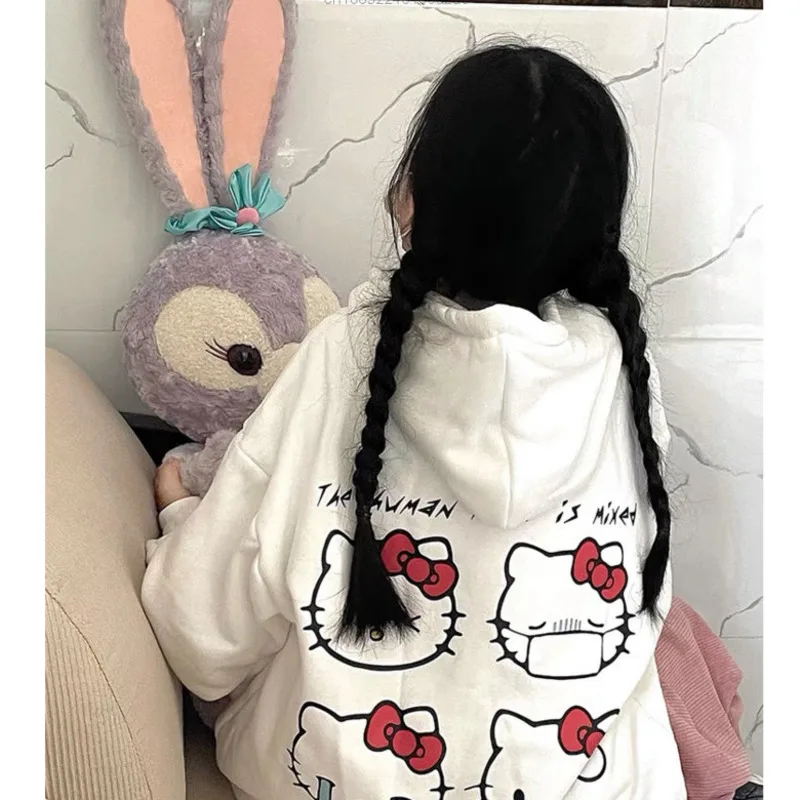 Miniso Sanrio Hello Kitty Autumn Hoodie Girl Kawaii Sweet Cool Top Couple Loose Vintage Harajuku Style Vintage Clothes Y2K Women