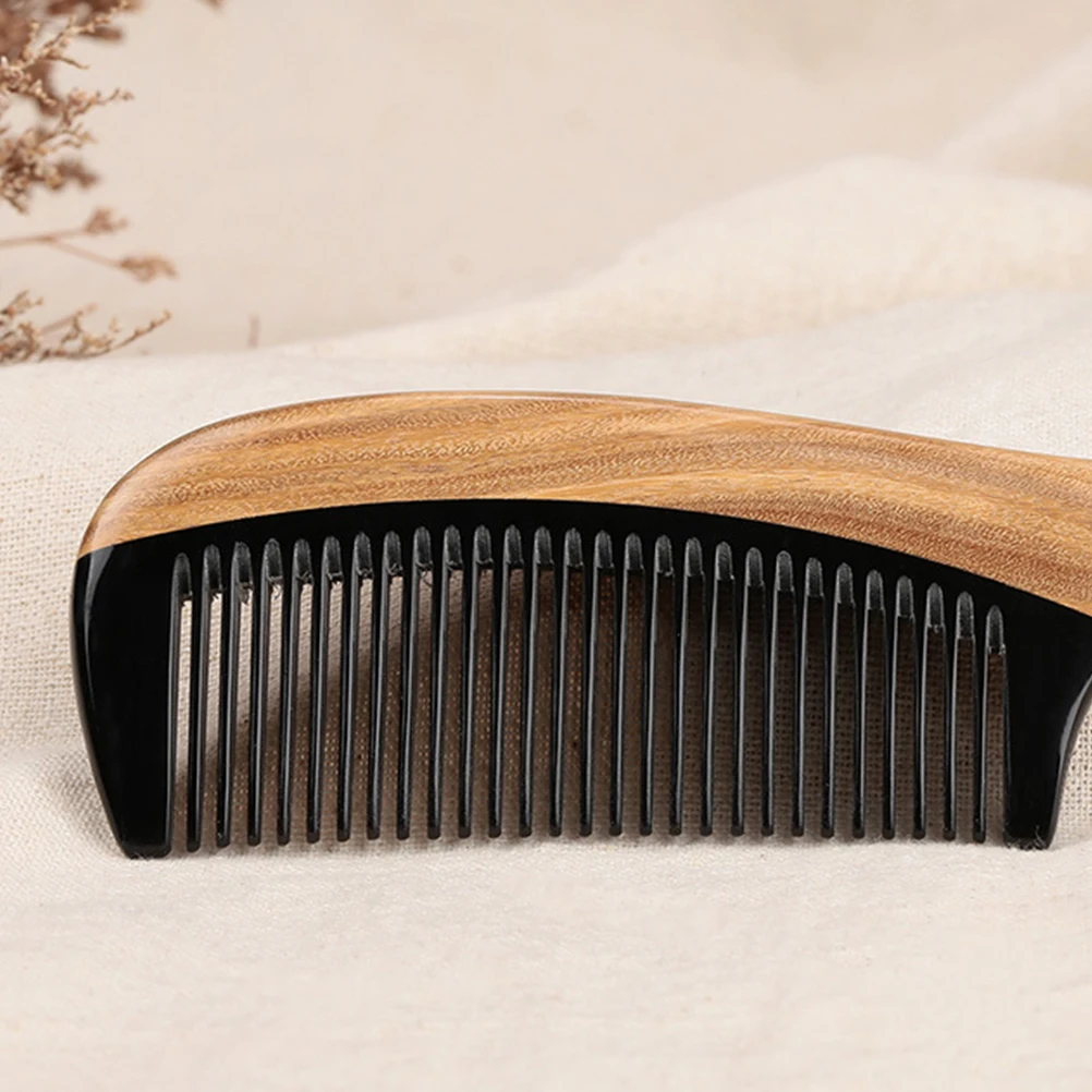 

Sandalwood Natural Wood Hair Round Handle Massage Comb For Scalp Stimulation Anti-Static Teethed Horn Comb Smooth Grip