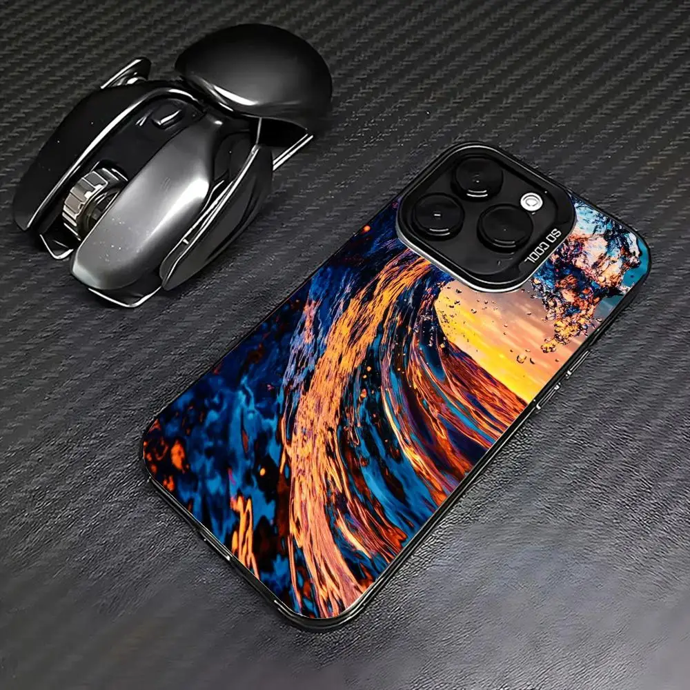 

Super large colorful waves phone case for iPhone 16 15 14 13 12 11 Pro/ Max/Plus shock-proof rear cover anti-fingerprint