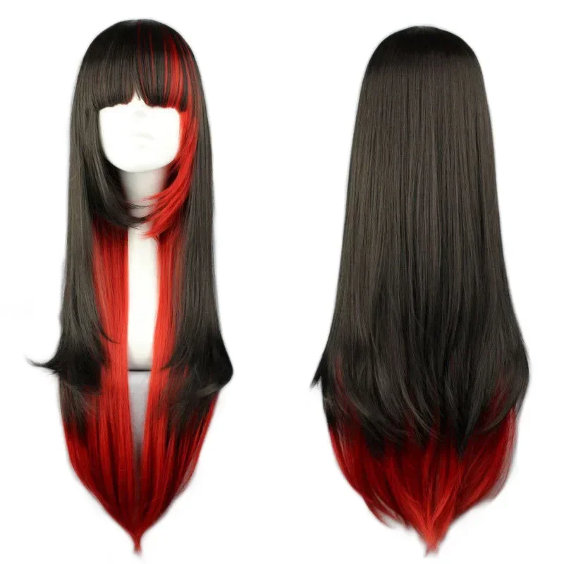 Anime Long Straight Cosplay Wig Women Costume Party Black Red Ombre Heat Resistant Synthetic Hair Wigs Party Costume