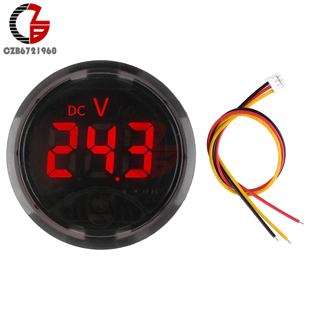 DC 7-120V DC 0-120V LED Display Voltmeter Round Two/Three Wire Panel Voltage Meter DC Touch Voltage Tester for Car Boat Marine