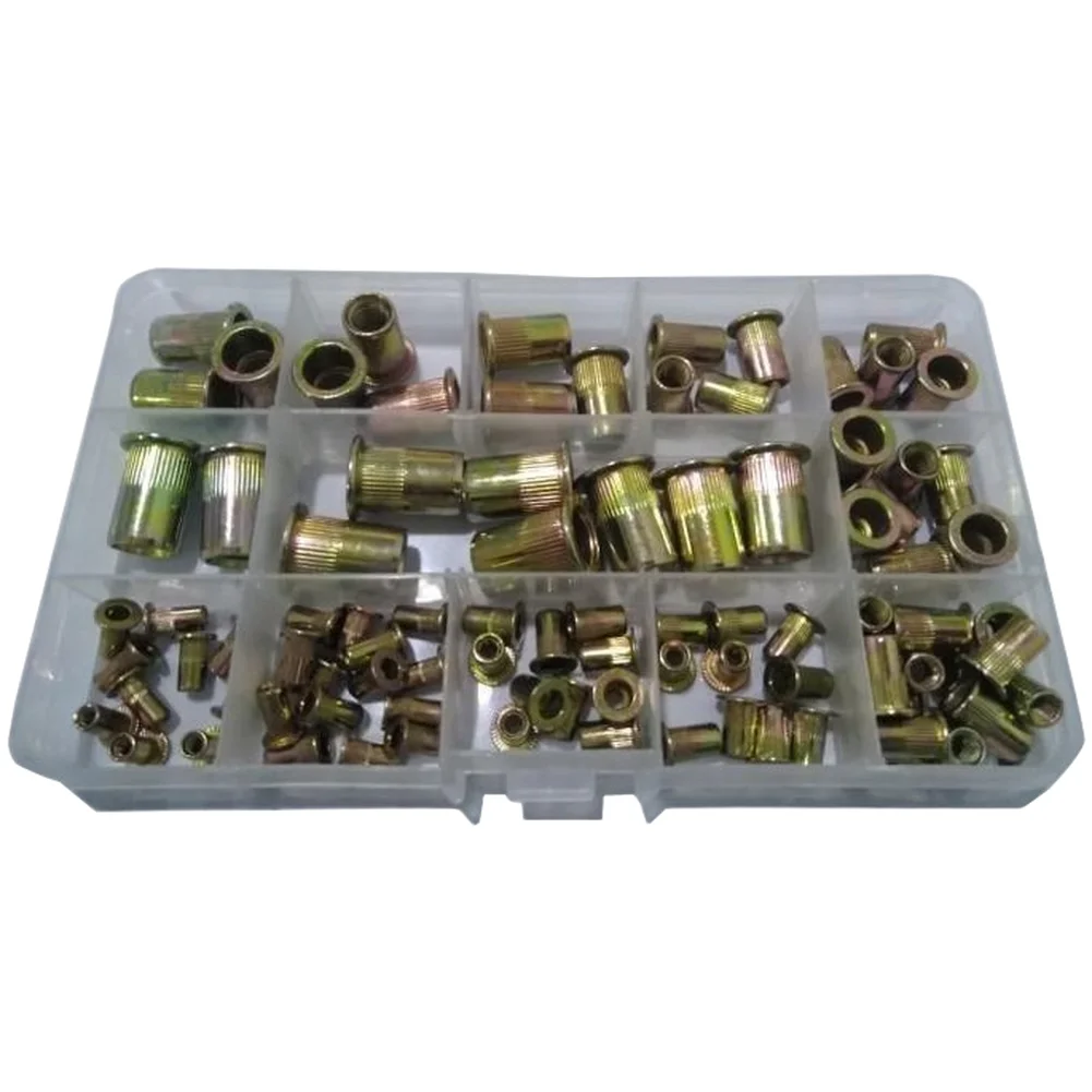 93PCS 304 Stainless Steel Rivet Nut Kit For M3 M5 M6 M8 For M10 Flat Head Grooved Blind Nuts Set For Home Warehouse Construction