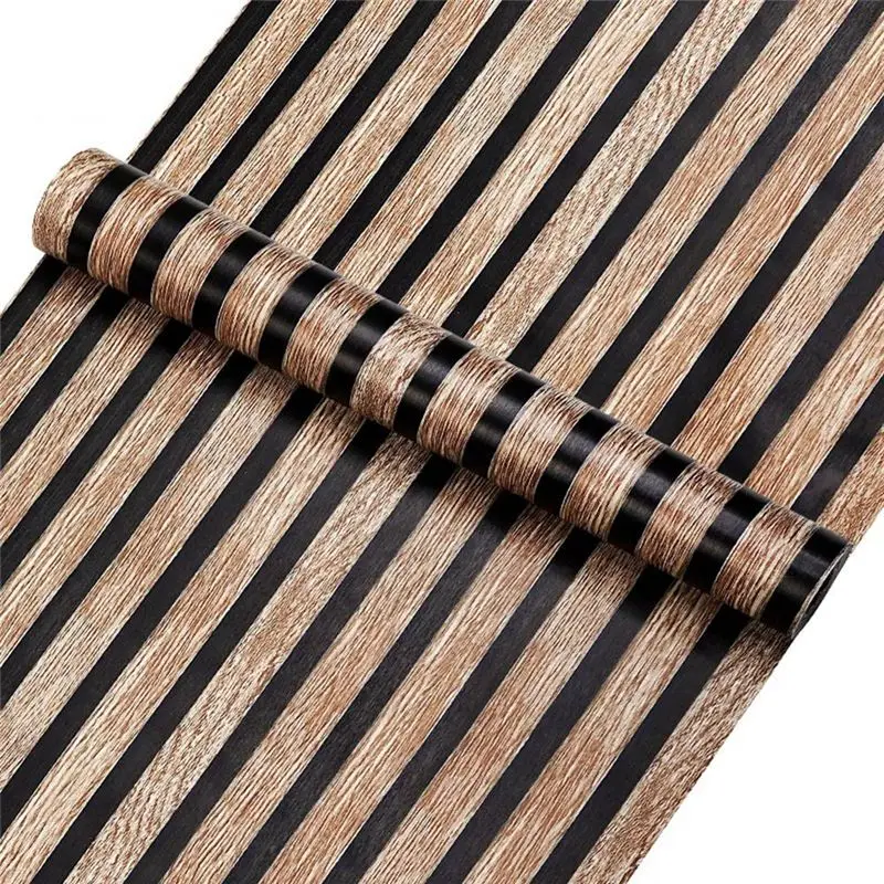 

Wood Striped Wallpaper Background Wall Desk Cabinet Renovation Sticker Self-Pasting Wallpaper-AB52