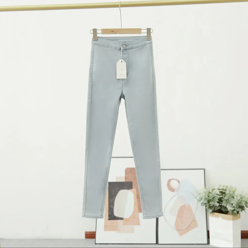 

Stretch High Waist Jeans Women 2022 New Skinny Slim Washed Light BlueTrousers Female Denim Pencil Pants Elastic Ninth Pants