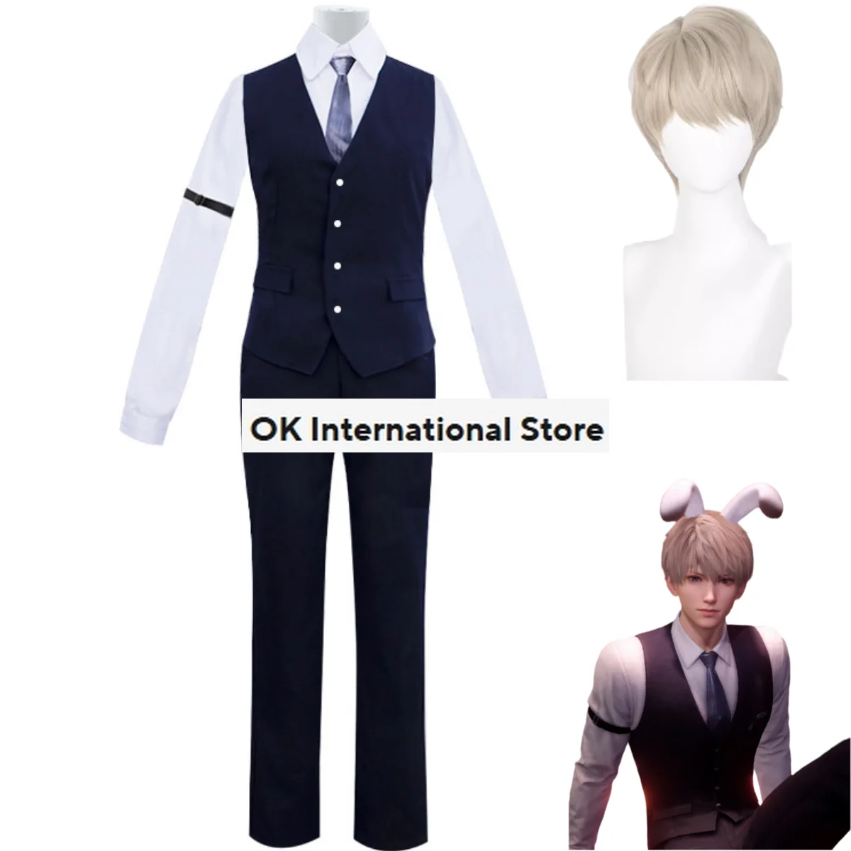 2024 New Anime Game Love and Deepspace Xavier Shen Xinghui Cosplay Costume Wig Deacon Uniform Vest Man Carnival Halloween Suit