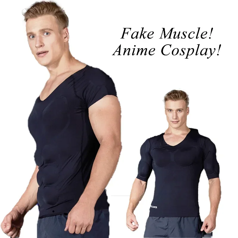 3D Fake Muscle T-Shirt Man Cosplay Arm Chest Underwear Party Body Shaper Invisible Abdominal Pad Corset Top Undershirts