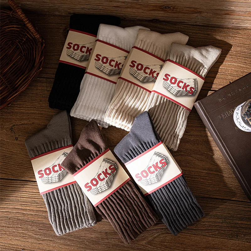 7-color Men's and Women's Mid-calf Socks for Autumn and Winter, Retro Thick Cotton Socks, Heavy and Comfortable Long Socks