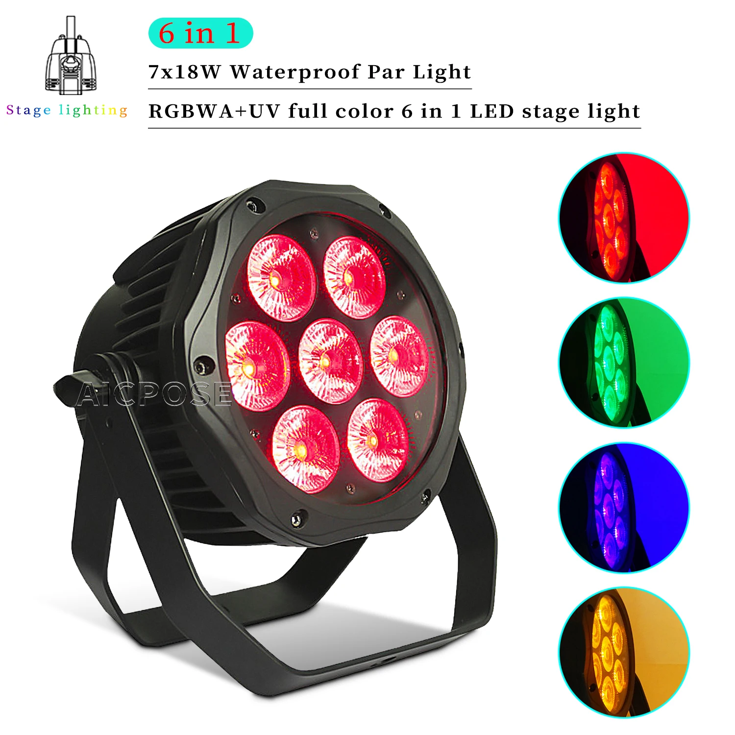 7x18W RGBWA UV 6 in 1 LED Par Luce Esterna Impermeabile Luce da palcoscenico Controllo DMX Professionale DJ Attrezzatura da discoteca Illuminazione scenica