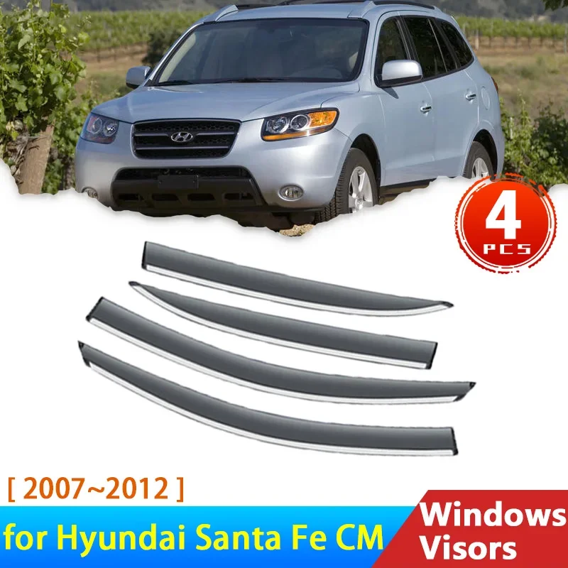 4x Car Side Window Visors for Hyundai Santa Fe CM 2007~2012 Accessories Deflectors Rain Eyebrow Guards Auto Sun Visor Smoke Wind