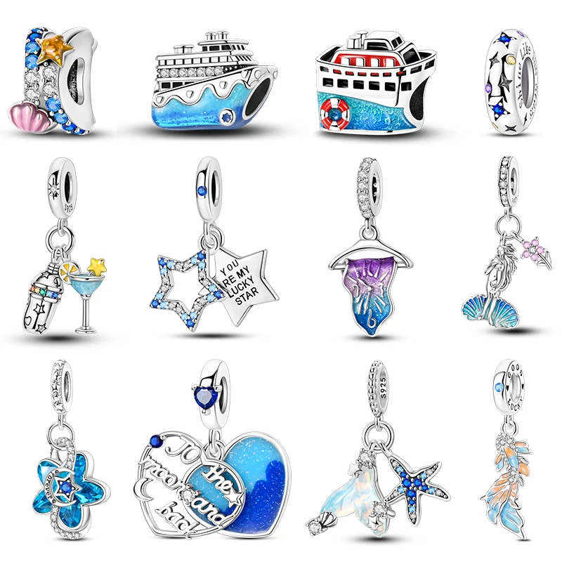 

Ocean Series 925 Sterling Silver Cruise Steamship Koi Gem Starfish Charms Beads Fit Pandora Original Bracelets DIY Jewelry Gift