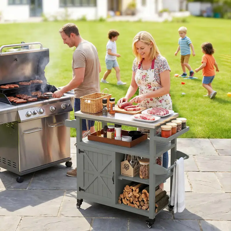 Carrito de barbacoa Dessert Jardin con ruedas y plataforma de acero inoxidable 107x49.5x92.5cm gris