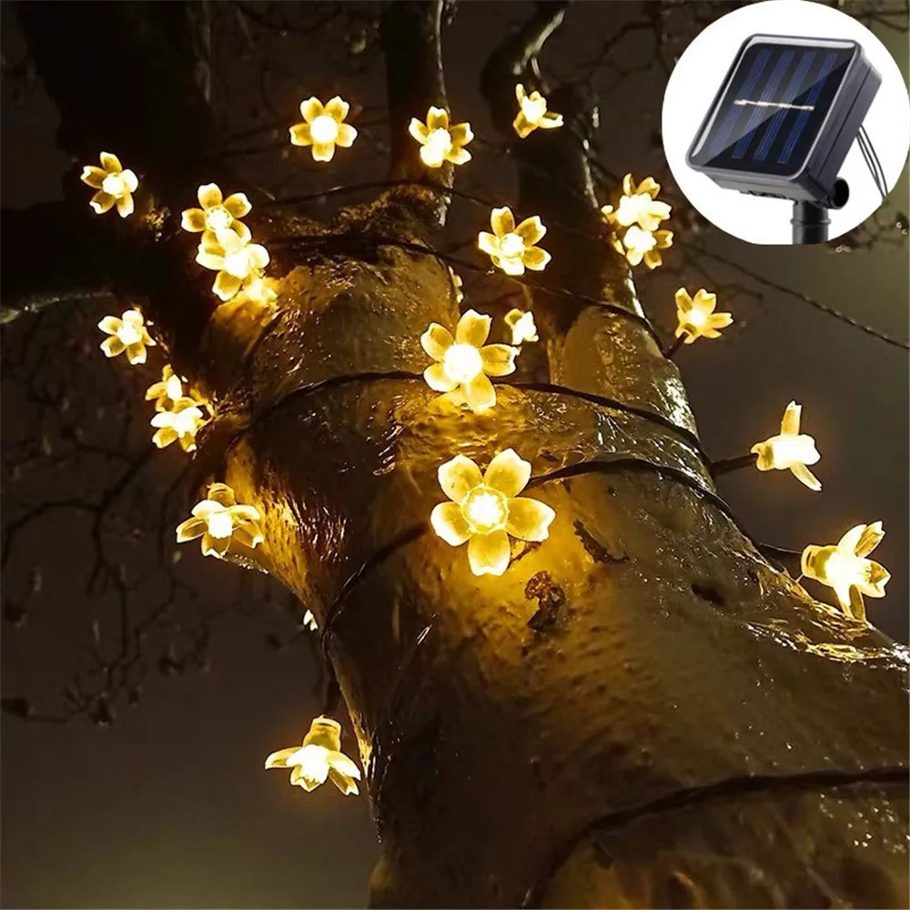 

Solar String Lights Outdoor Waterproof 8 Mode Battery Operated Cherry Flower Light Christmas Easter Garden Party Decoration