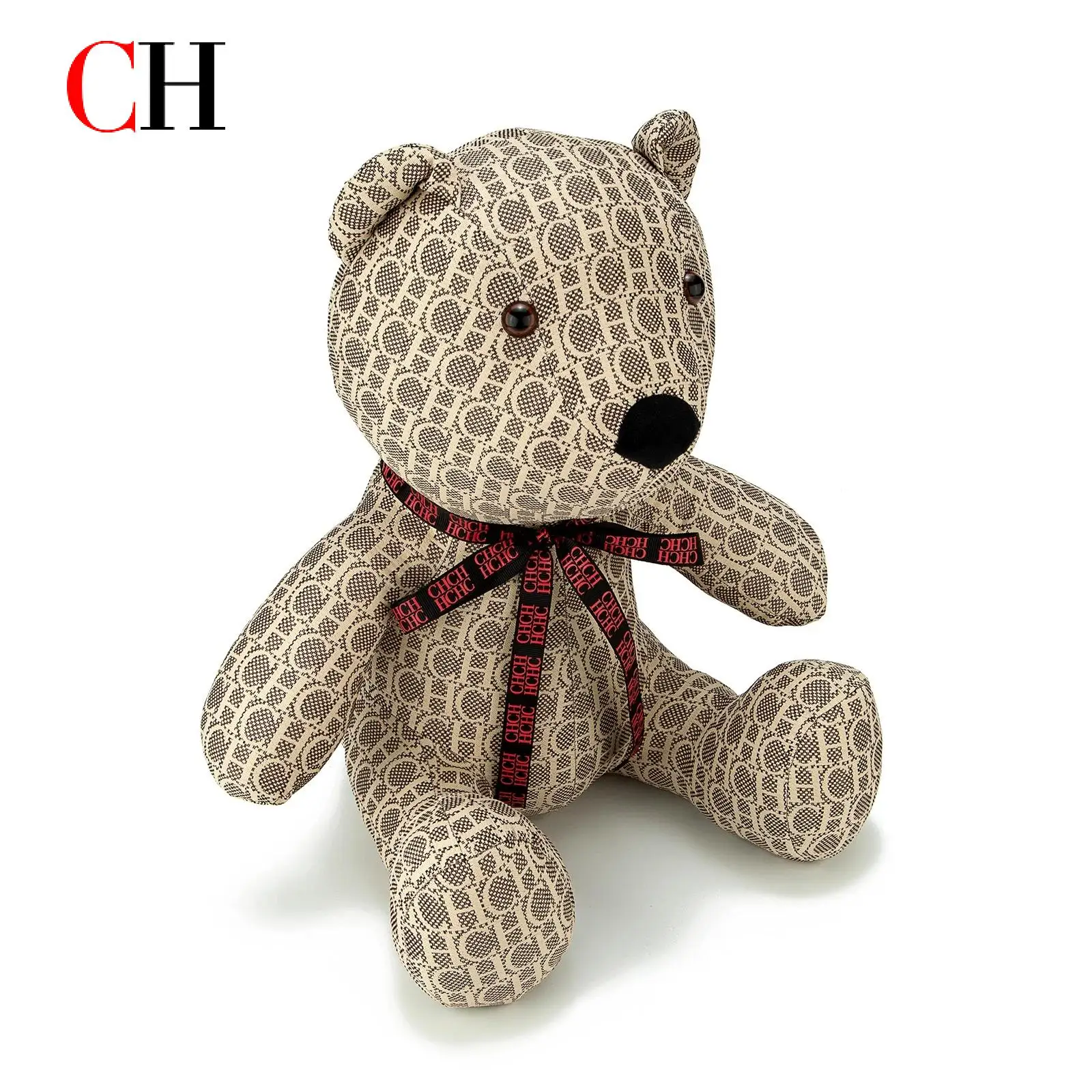 CH High Quality Monogram Pattern Bow Bear Cute Cartoon Animal Big Bear Doll Luxury Designer   Doll Birthday Gifts