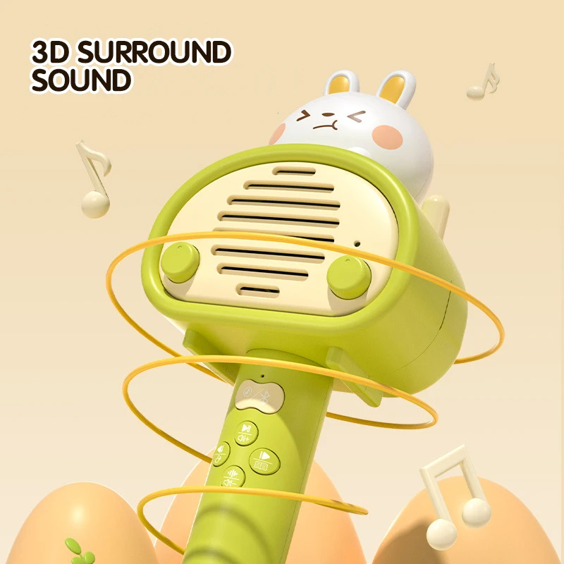 Education Handheld Cartoon Rabbit Karaoke Wireless Microphone Toy Musical Instruments for Kid Multi-Functional Kids Musical Toys