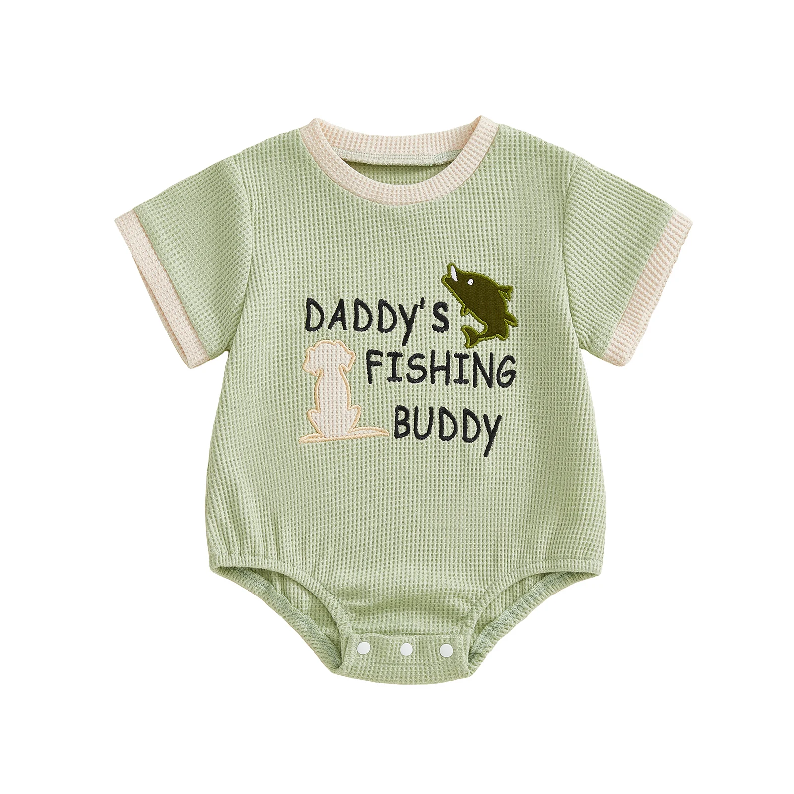 

Baby Short Sleeve Romper Graphic Animal Letter Embroidery Round Neck Waffle Jumpsuit