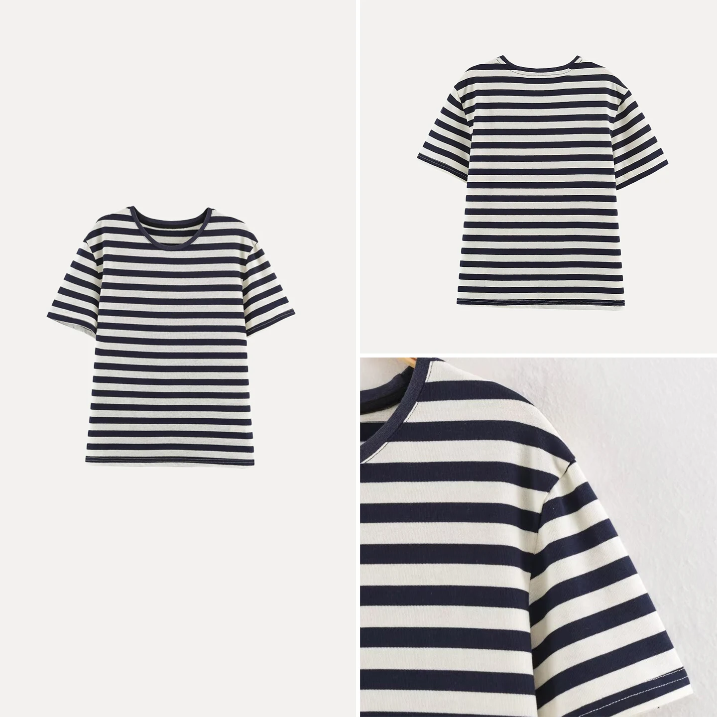 Fashionable Casual Striped T-Shirt Women's Summer 2026 round Neck Short Sleeve Loose Fit Standard Style Ladies' Top