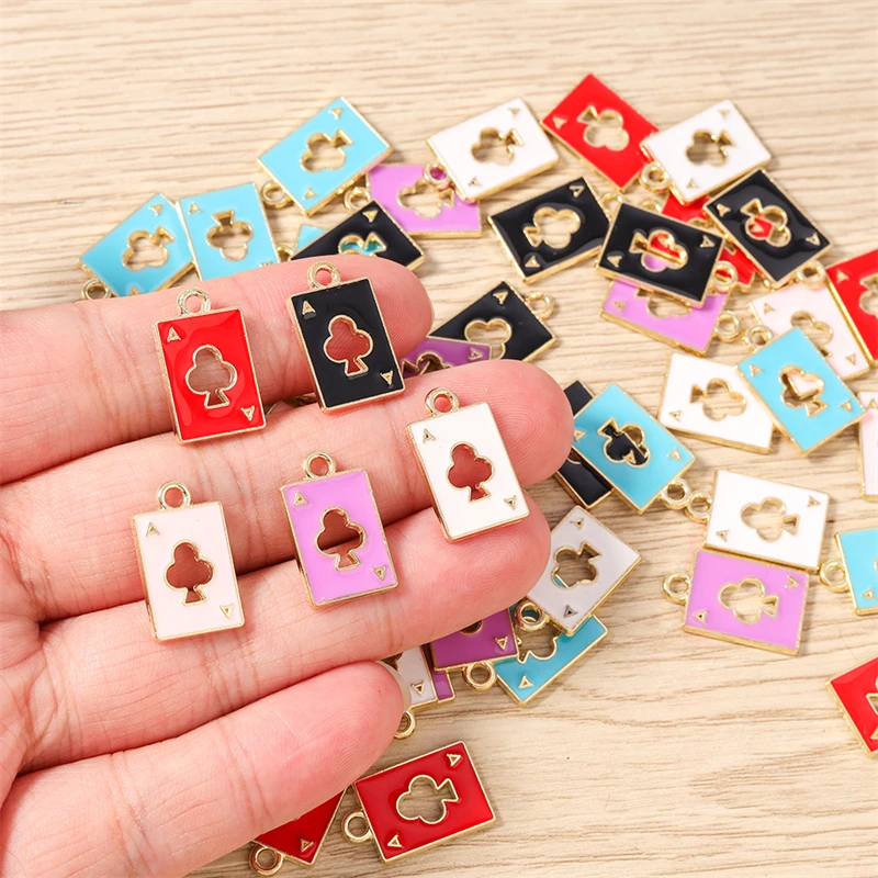 10 Stück 11 x 18 mm niedliche Emaille-Hohl-Poker-Karten-Charms-Anhänger für Schmuckherstellung, Halsketten, Ohrringe, Armbänder, DIY-Bastelbedarf – Detail 3